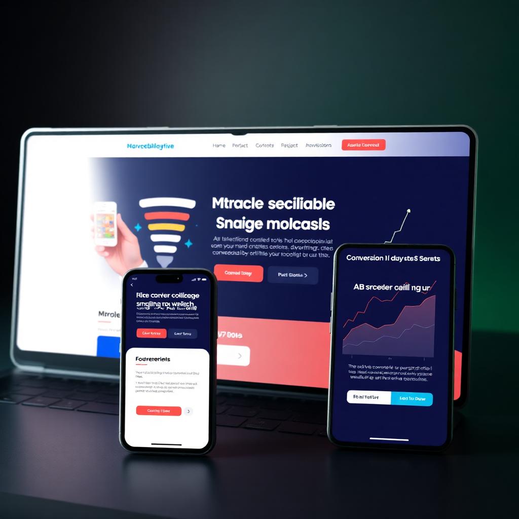 High-converting landing page on laptop and phone with clear calls-to-action and analytics growth